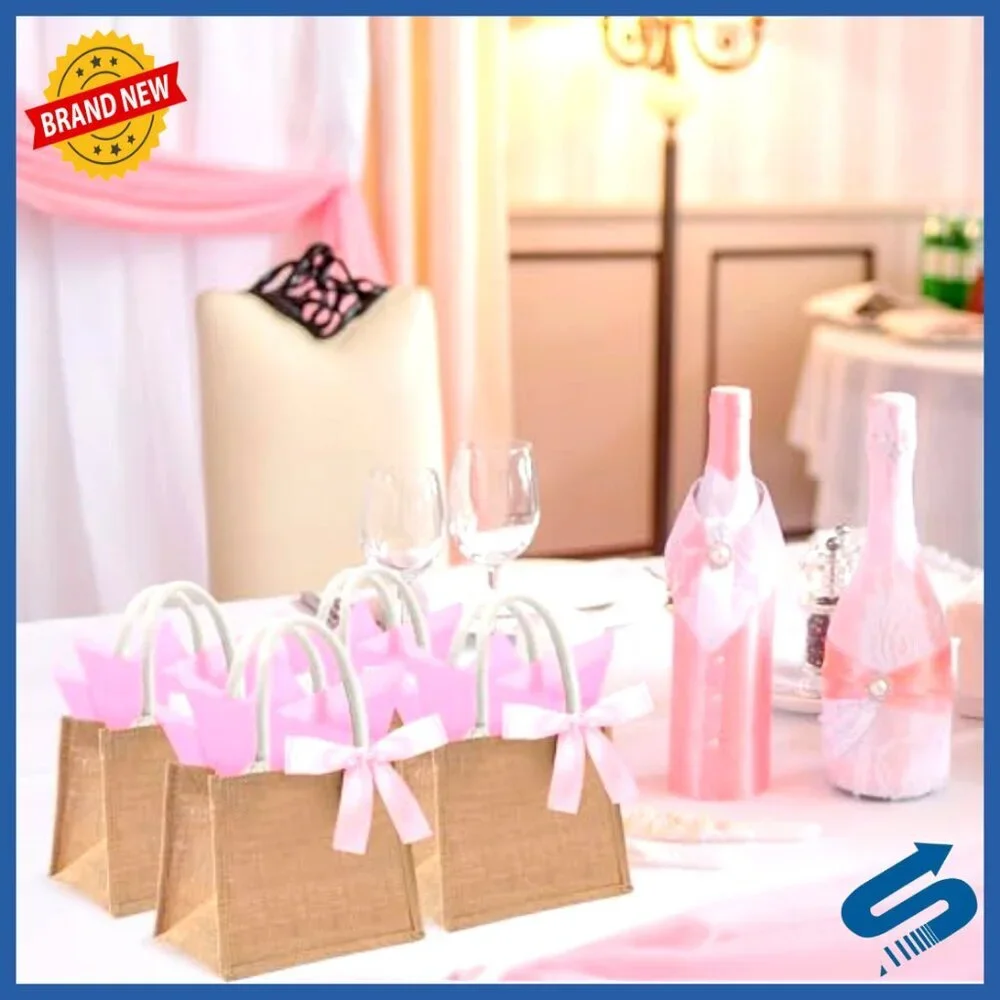 Reusable Jute Tote Bags Bulk Set with Tissue Paper Ribbons Party Decor